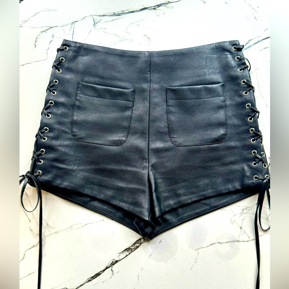 12th Tribe Black High Waist Lace-Up Shorts